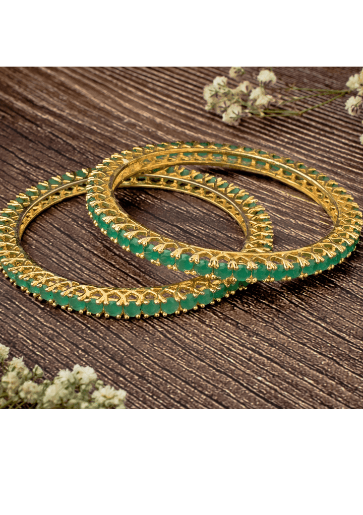 Green Zircon Gold Plated Bangles Vivinia by Vidhi Mehra - Fabilicious Fashion