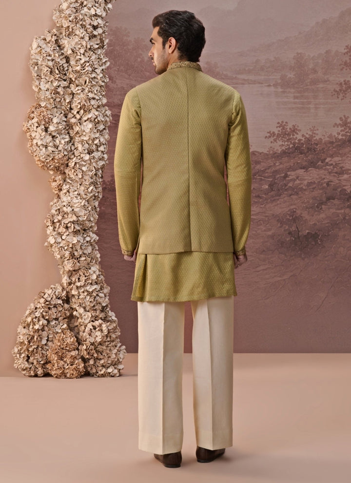 Contrast by Parth Greenish Gold Bagalpuri Silk Nehru Jacket SetFabilicious Fashion