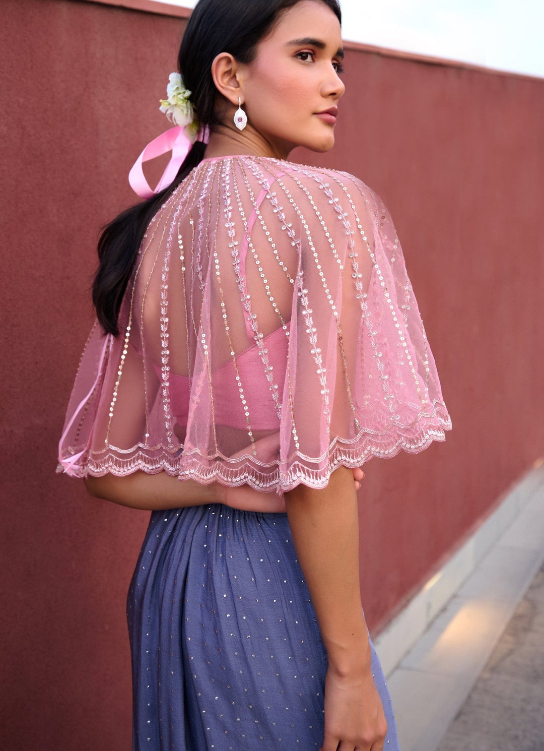 Grey and Lilac Pink Ombre Draped Skirt Chamee and Palak - Fabilicious Fashion