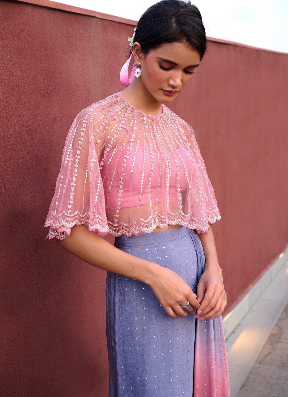 Grey and Lilac Pink Ombre Draped Skirt Chamee and Palak - Fabilicious Fashion