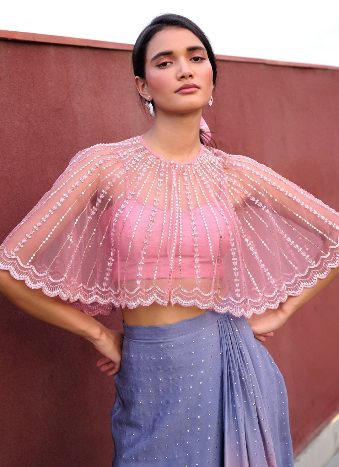Grey and Lilac Pink Ombre Draped Skirt Chamee and Palak - Fabilicious Fashion