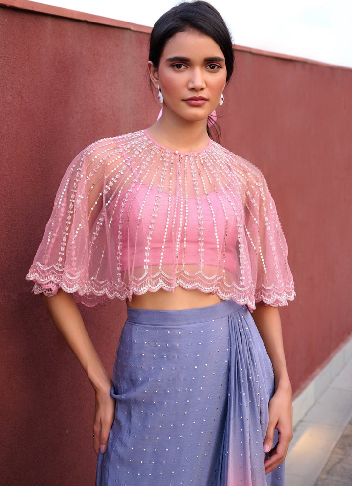 Grey and Lilac Pink Ombre Draped Skirt Chamee and Palak - Fabilicious Fashion