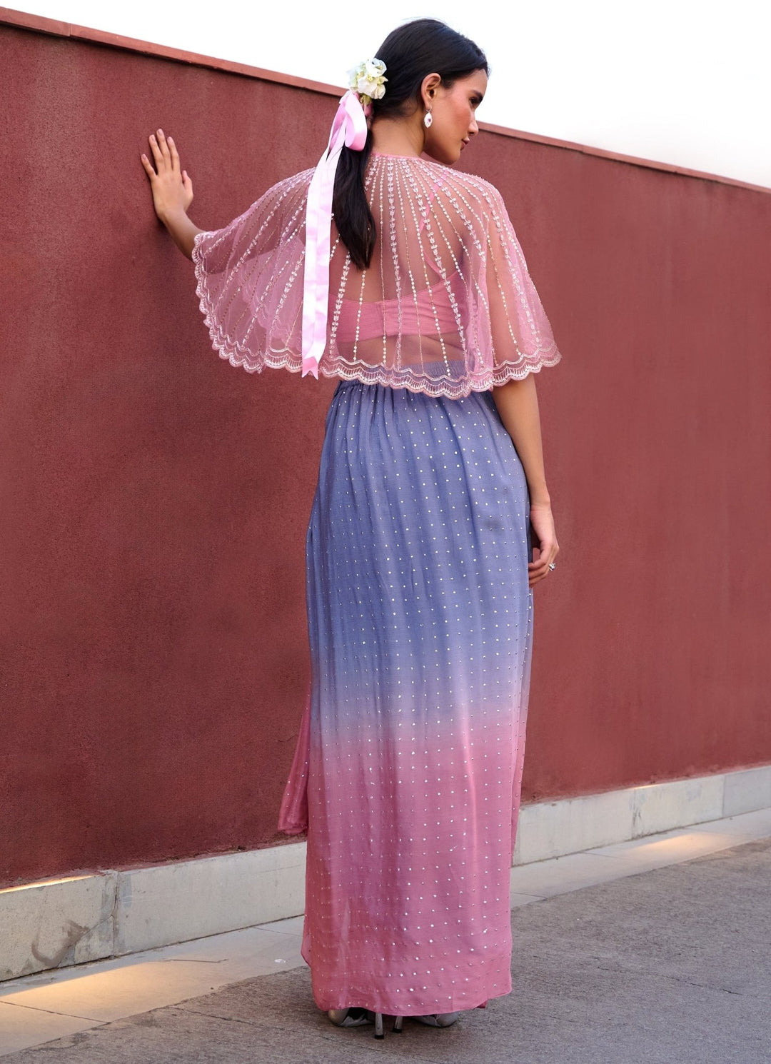 Grey and Lilac Pink Ombre Draped Skirt Chamee and Palak - Fabilicious Fashion