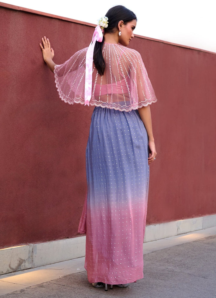 Grey and Lilac Pink Ombre Draped Skirt Chamee and Palak - Fabilicious Fashion