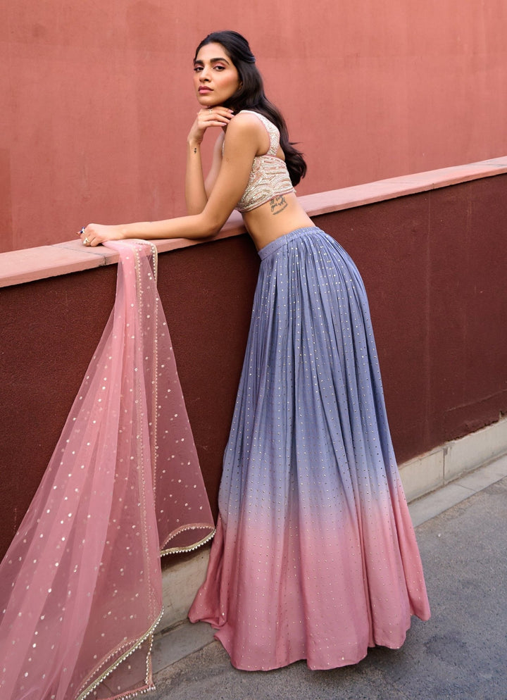Grey and Lilac Pink Ombre Georgette Lehenga Chamee and Palak - Fabilicious Fashion