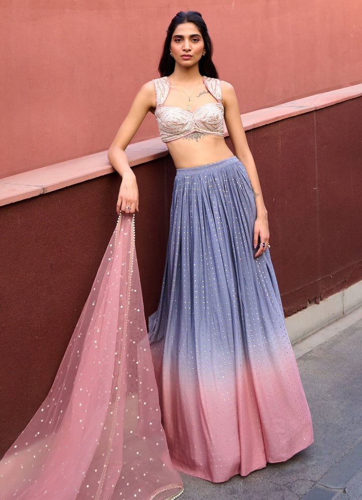 Grey and Lilac Pink Ombre Georgette Lehenga Chamee and Palak - Fabilicious Fashion