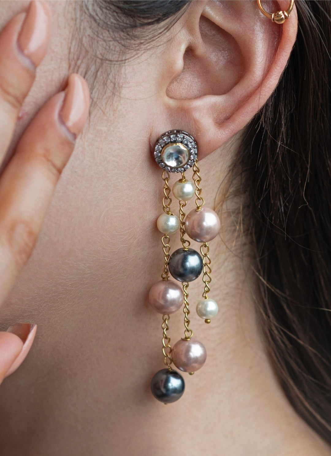 Do Taara Grey and Pink Silver Polki Dangler EarringsFabilicious Fashion