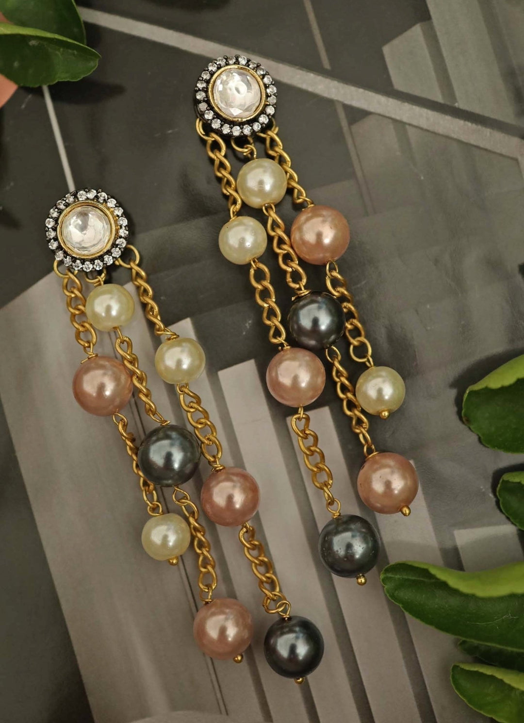 Do Taara Grey and Pink Silver Polki Dangler EarringsFabilicious Fashion