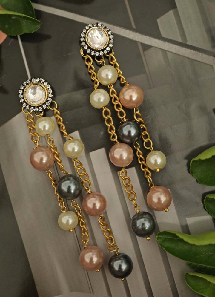 Do Taara Grey and Pink Silver Polki Dangler EarringsFabilicious Fashion