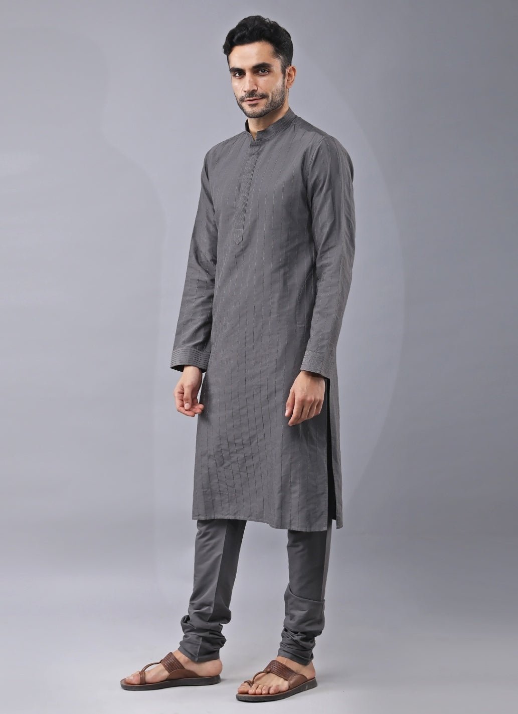 Grey and Red Silk Kurta Jacket Set Manish Nagdeo Men - Fabilicious Fashion