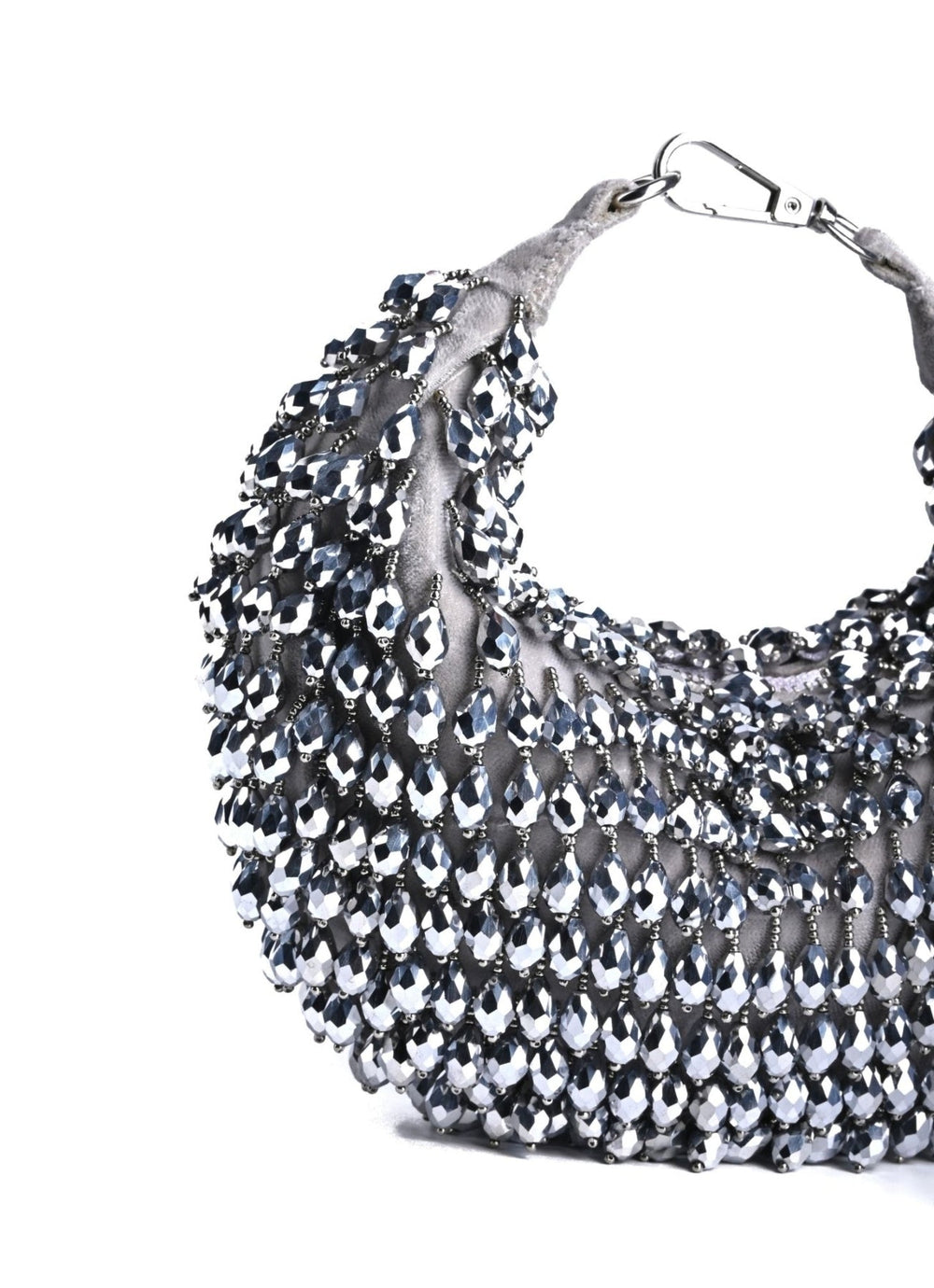 Grey And Silver Suede Embellished Hobo Bag House of Kosha - Fabilicious Fashion
