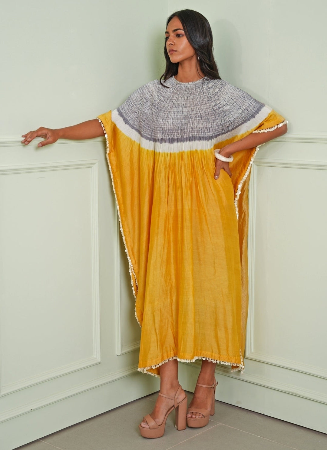 Twenty Nine Grey And Yellow Tissue KaftanFabilicious Fashion