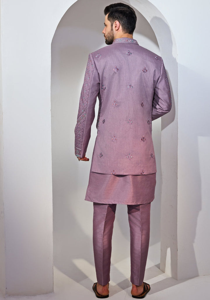 Grey Blue Indo - Western Embroidery Jacket Kurta Set Chatenya Mittal - Fabilicious Fashion