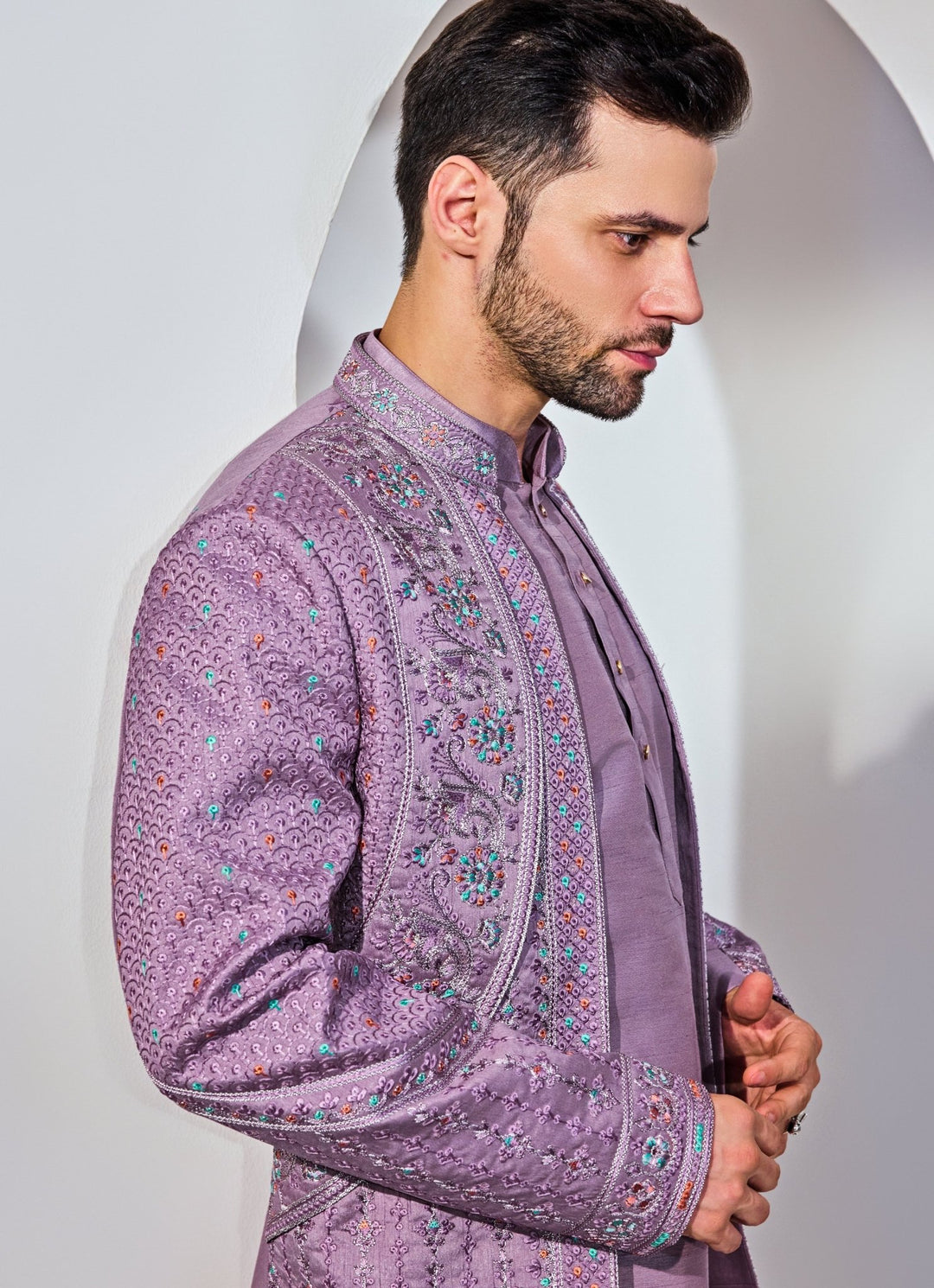 Grey Blue Indo - Western Embroidery Jacket Kurta Set Chatenya Mittal - Fabilicious Fashion