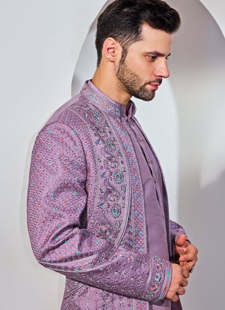 Grey Blue Indo - Western Embroidery Jacket Kurta Set Chatenya Mittal - Fabilicious Fashion
