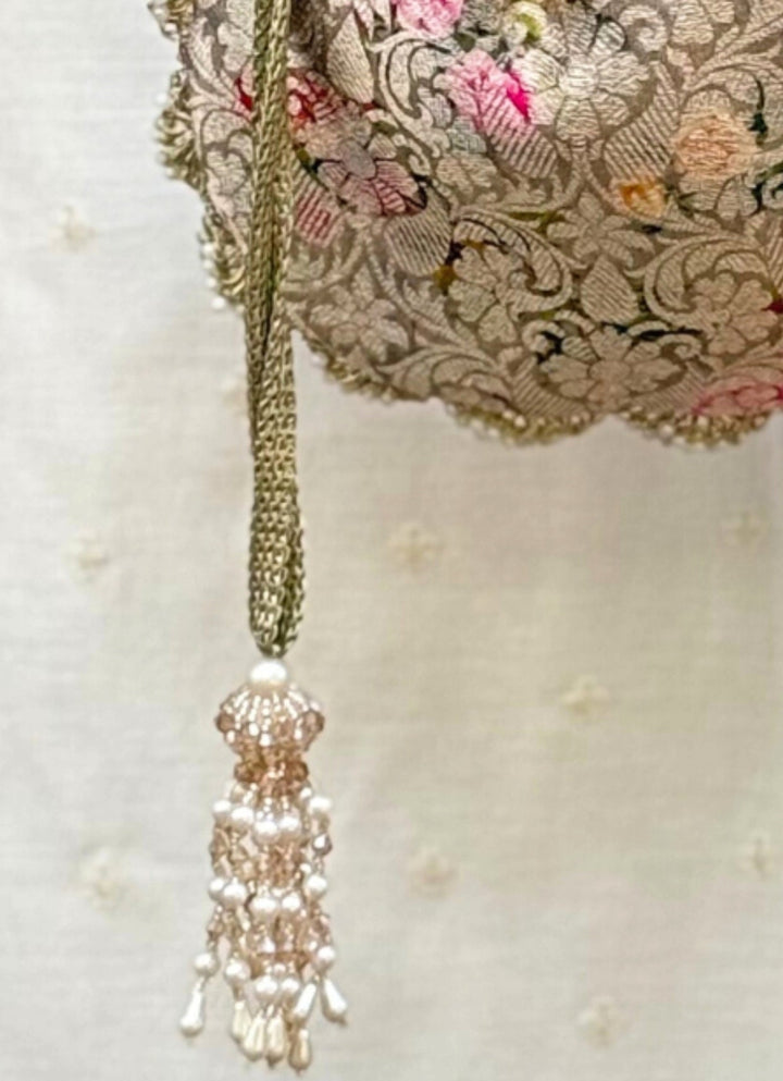 Grey Brocade Silk Potli Amyra - Fabilicious Fashion