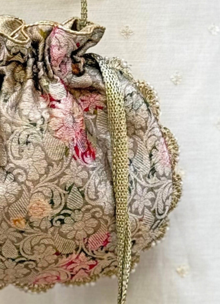 Grey Brocade Silk Potli Amyra - Fabilicious Fashion