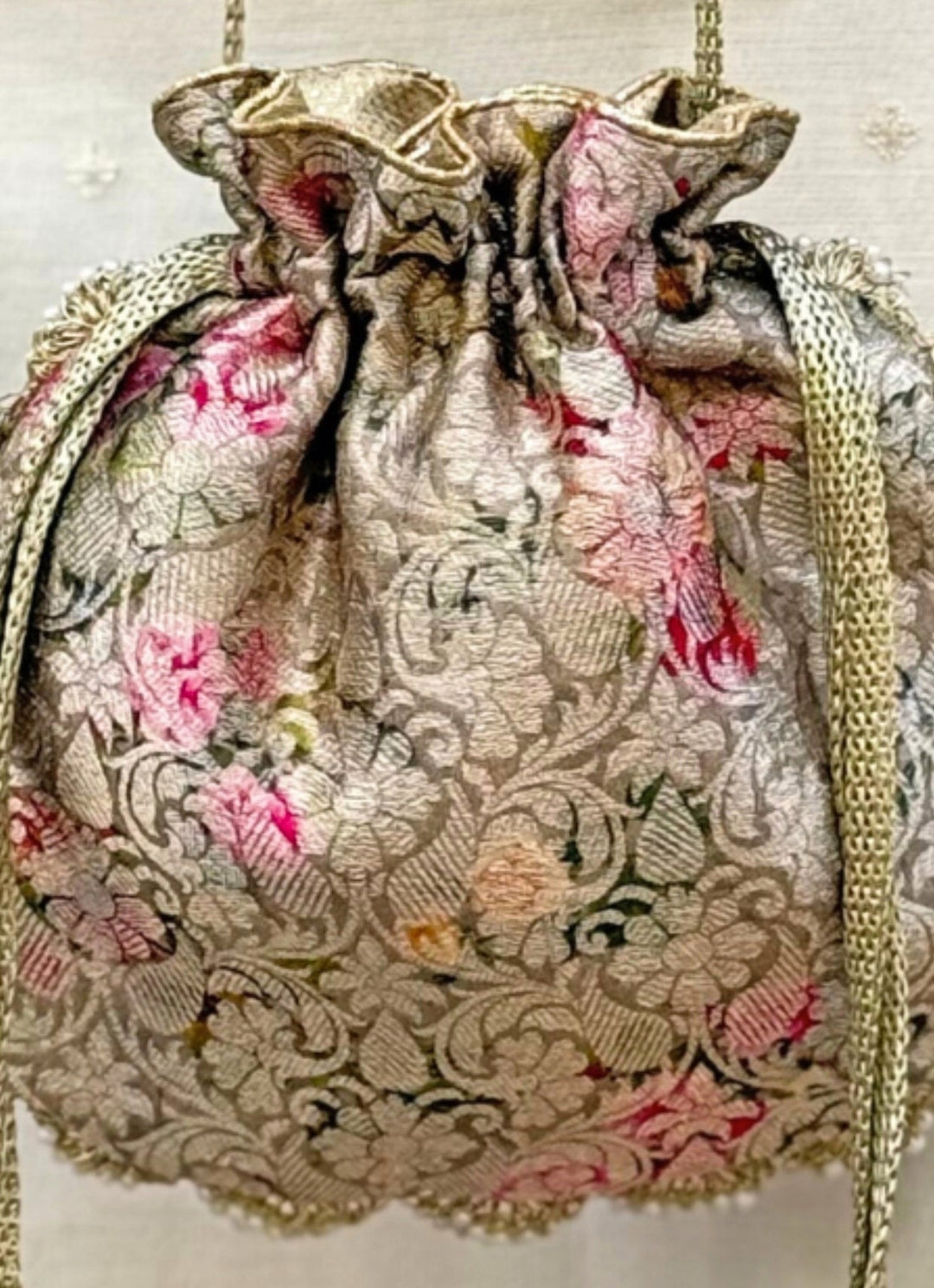 Grey Brocade Silk Potli Amyra - Fabilicious Fashion