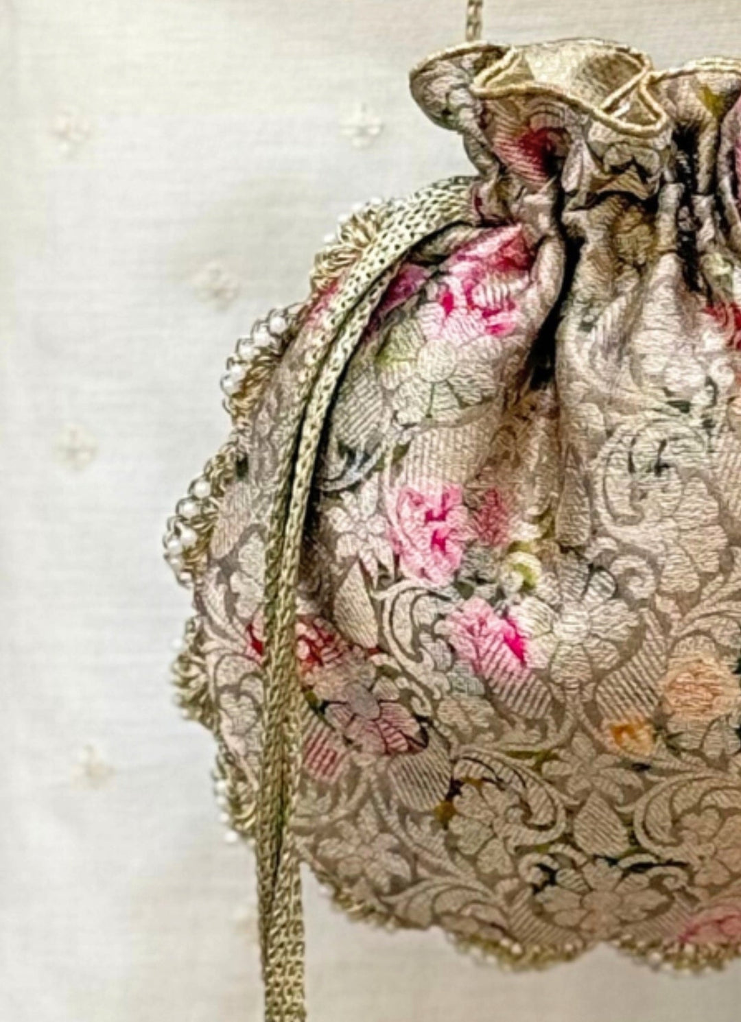Grey Brocade Silk Potli Amyra - Fabilicious Fashion