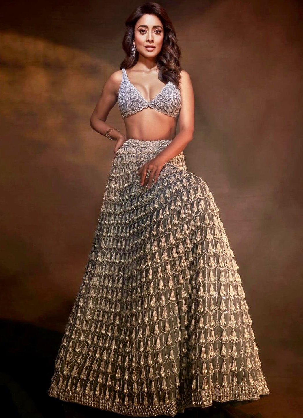 Grey Chandelier Pearl Drop Bridal Lehenga Set Vvani By Vani Vats - Fabilicious Fashion