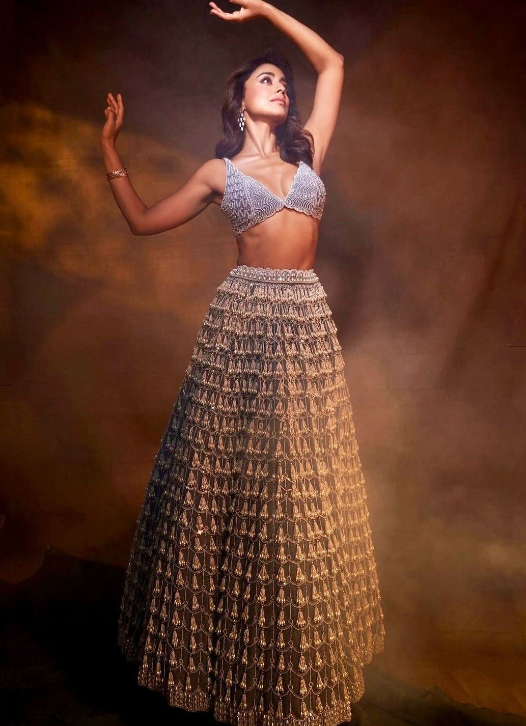 Grey Chandelier Pearl Drop Bridal Lehenga Set Vvani By Vani Vats - Fabilicious Fashion