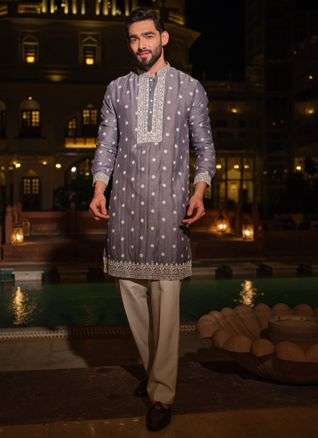 Darzi House Grey Cotton Chanderi Kurta SetFabilicious Fashion
