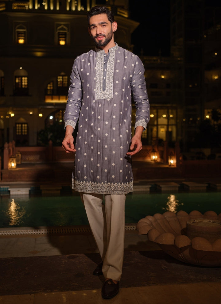 Darzi House Grey Cotton Chanderi Kurta SetFabilicious Fashion