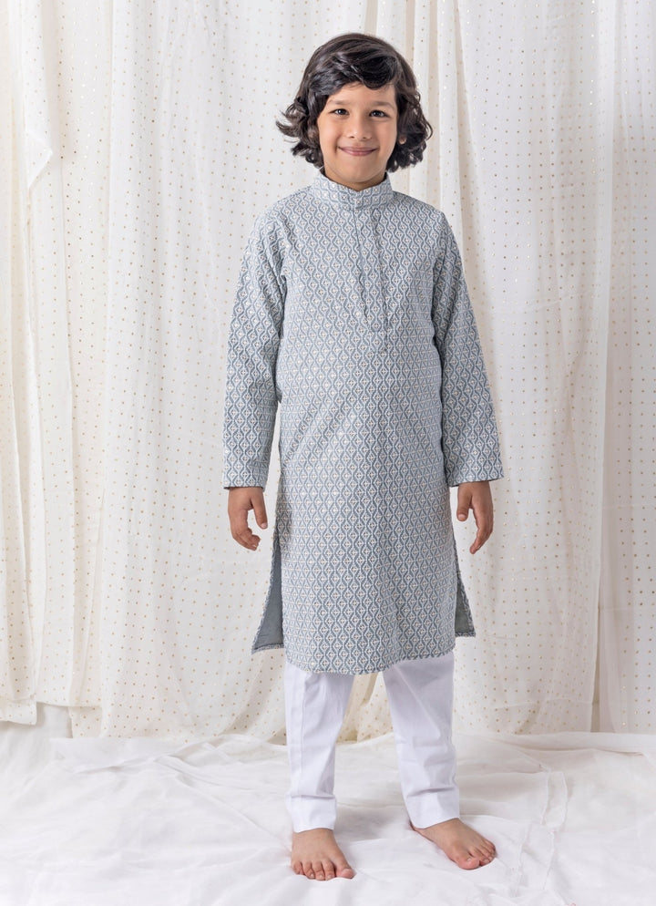 Grey Cotton Kurta Pants Set Chotibuti - Fabilicious Fashion