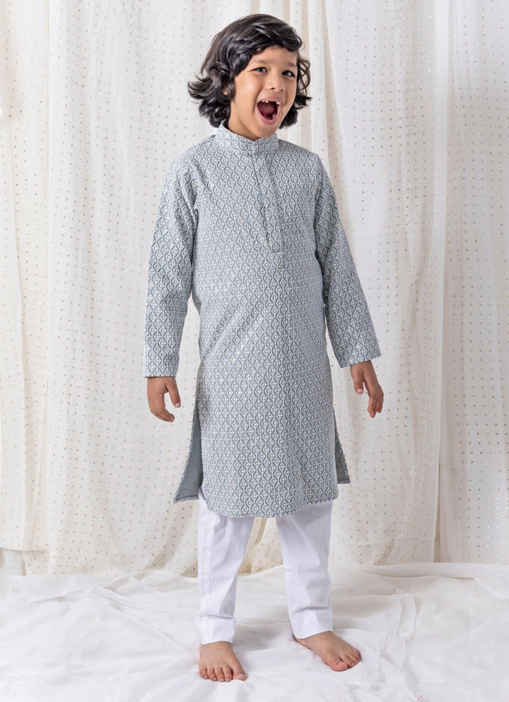 Grey Cotton Kurta Pants Set Chotibuti - Fabilicious Fashion