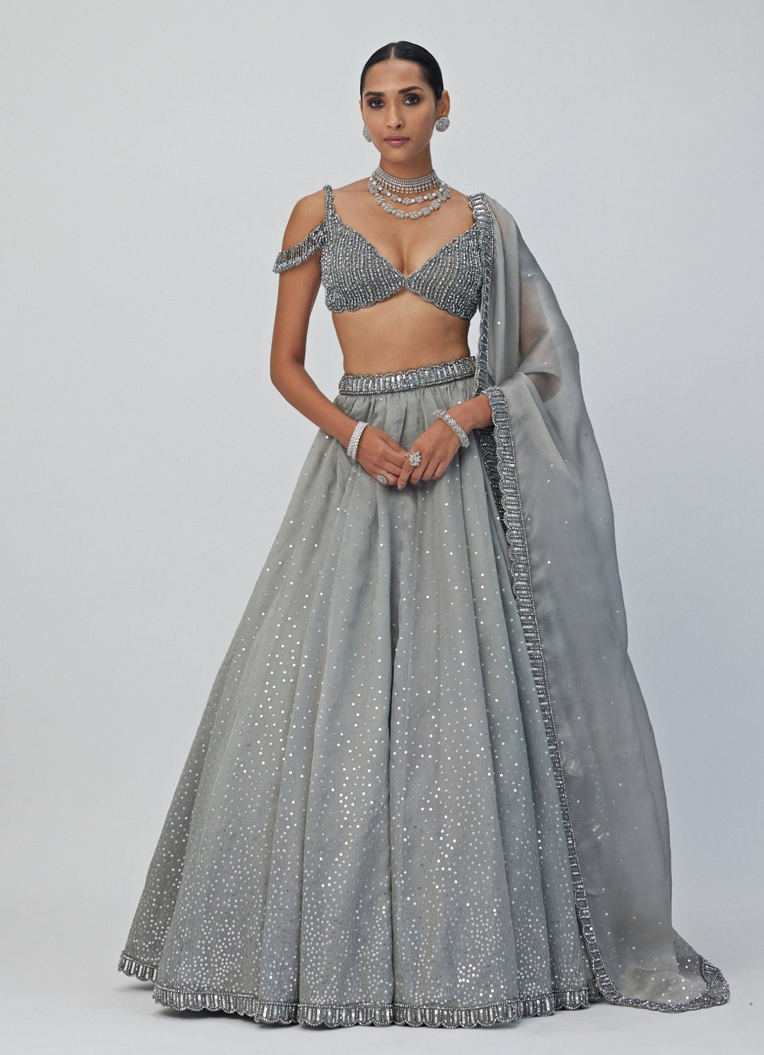 Grey Crystal And Sequin Embroidered Lehenga Vvani By Vani Vats - Fabilicious Fashion