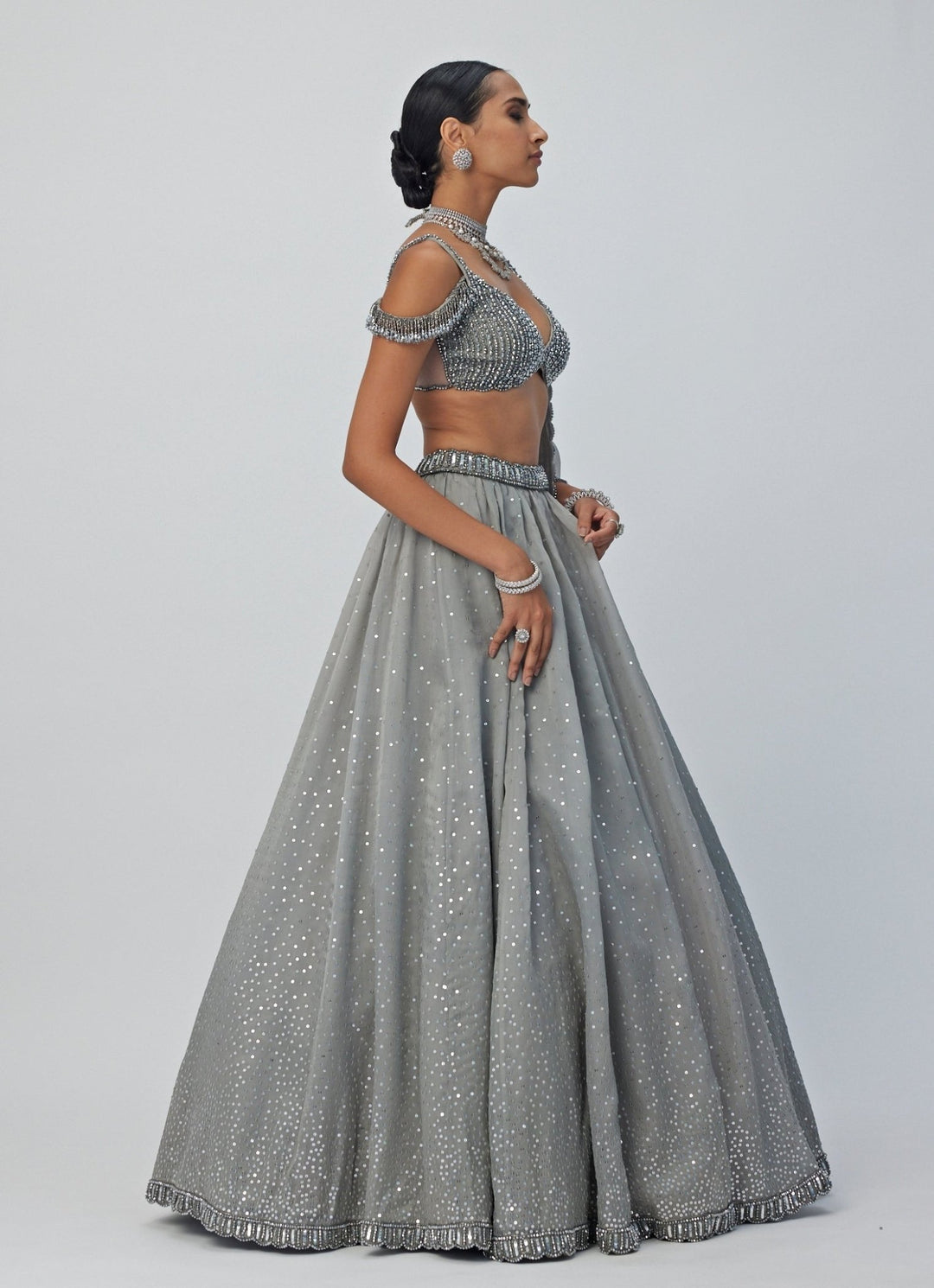 Grey Crystal And Sequin Embroidered Lehenga Vvani By Vani Vats - Fabilicious Fashion