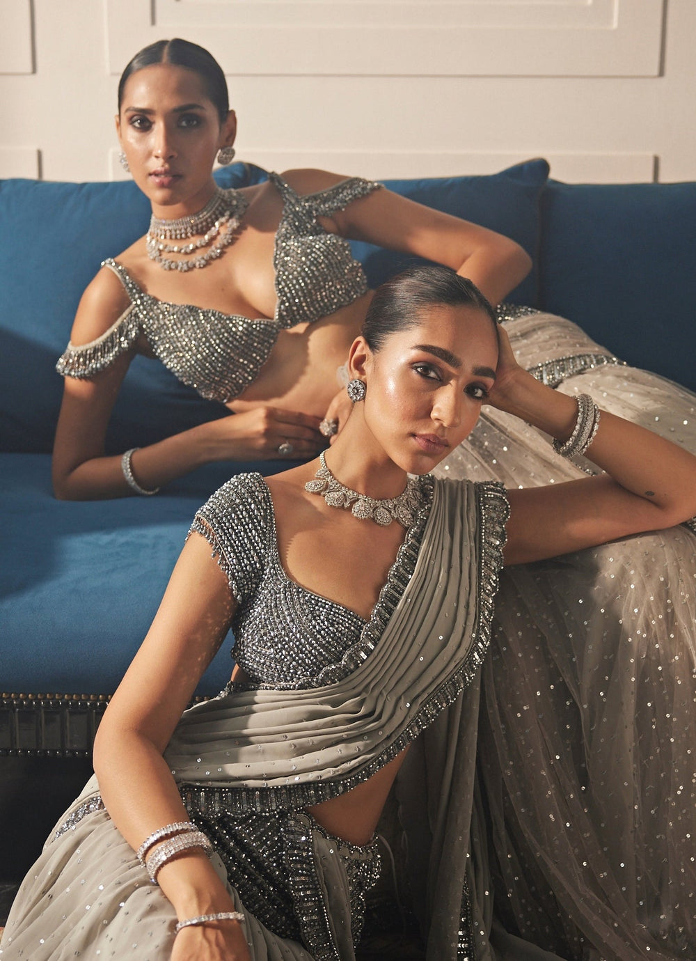 Grey Crystal And Sequin Embroidered Lehenga Vvani By Vani Vats - Fabilicious Fashion
