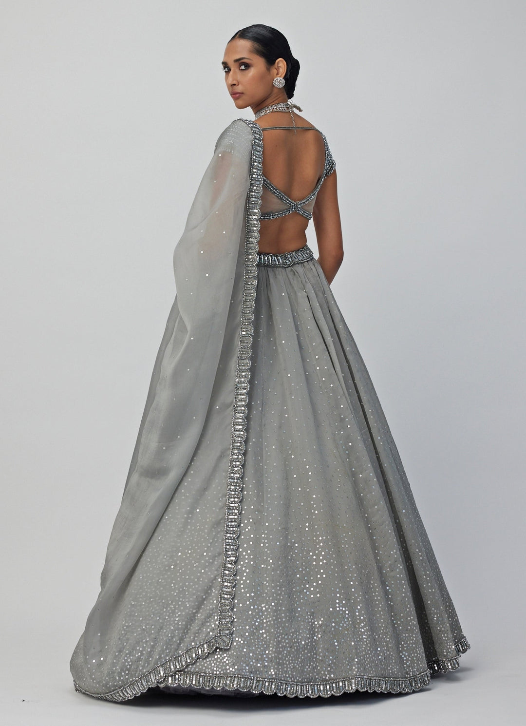 Grey Crystal And Sequin Embroidered Organza Lehenga Set Vvani By Vani Vats - Fabilicious Fashion