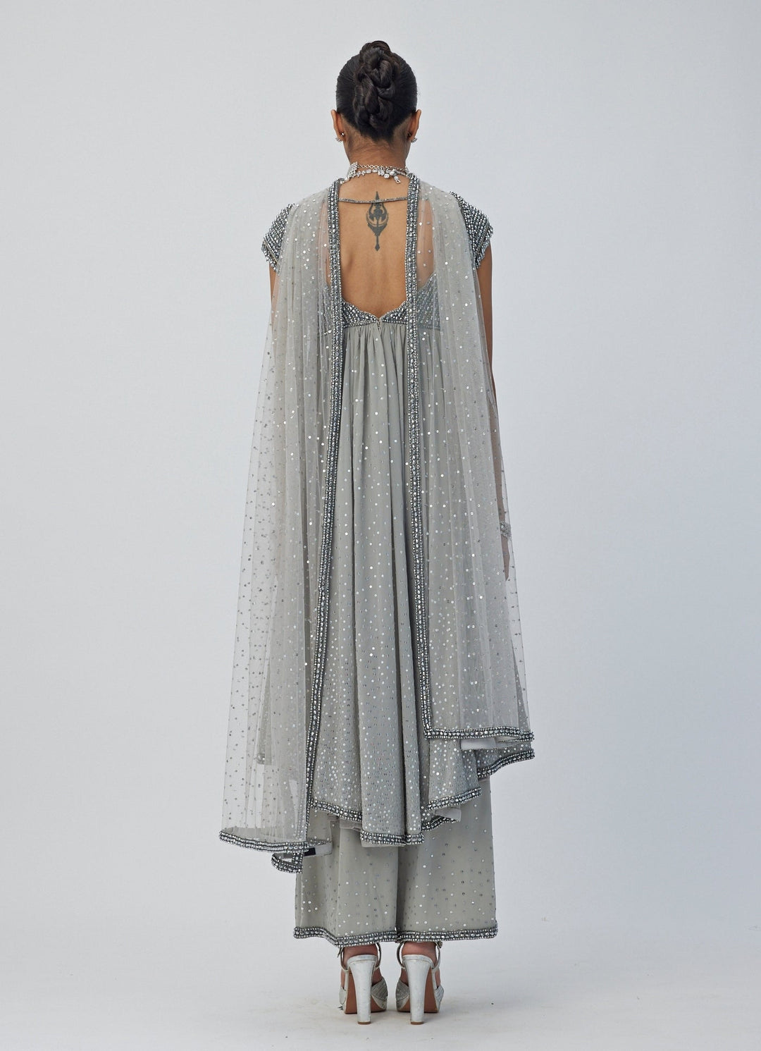 Grey Crystal And Sequin Hand Embroidered Kurta Pant Set Vvani By Vani Vats - Fabilicious Fashion