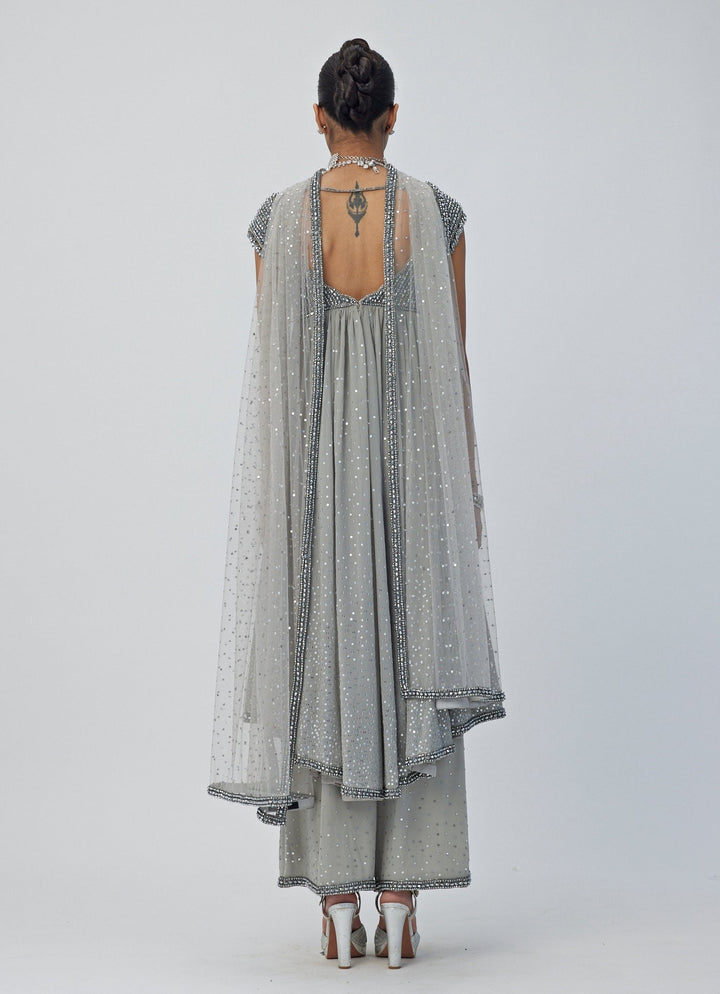 Grey Crystal And Sequin Hand Embroidered Kurta Pant Set Vvani By Vani Vats - Fabilicious Fashion