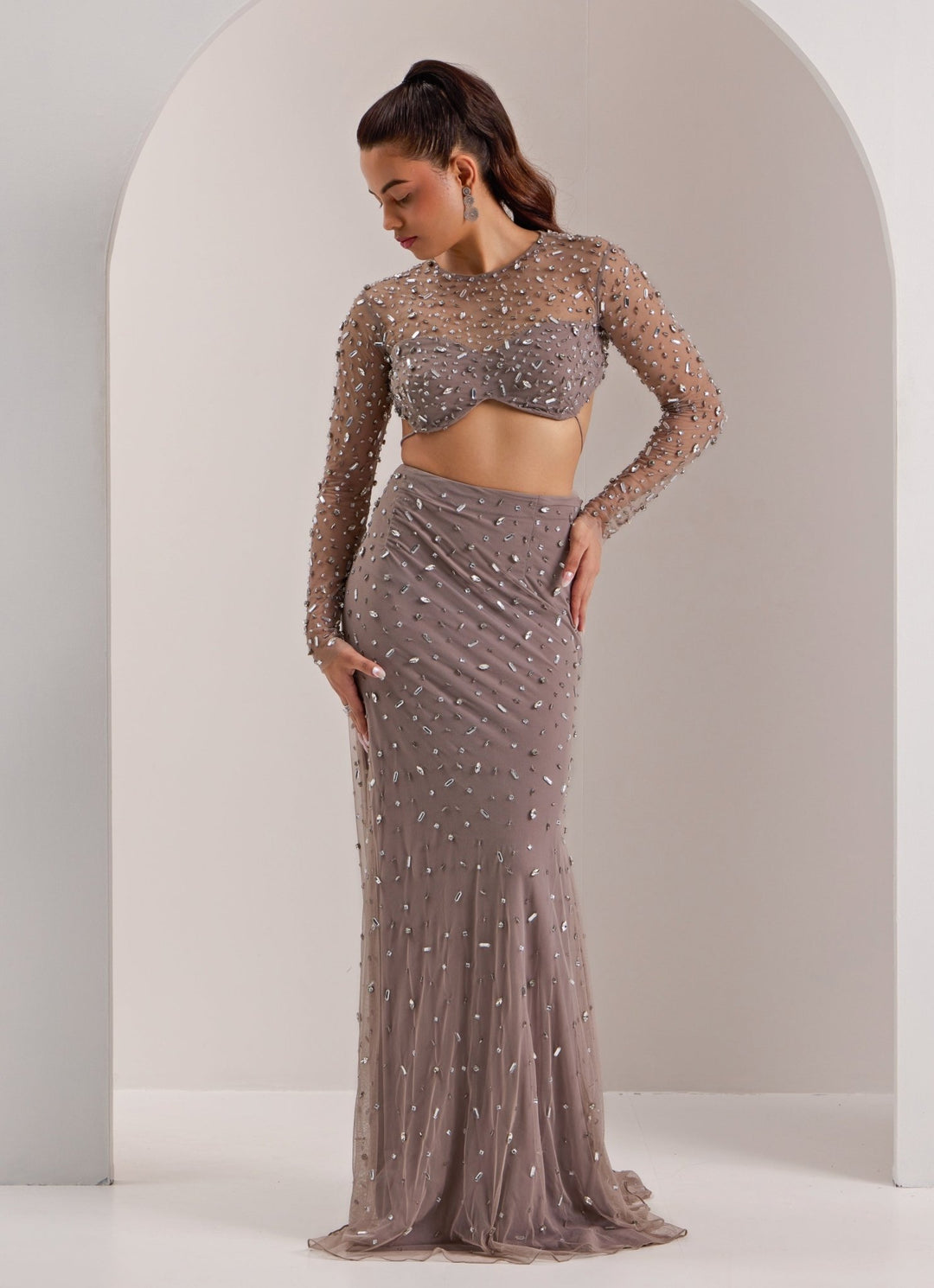 Grey embellished skirt 2025