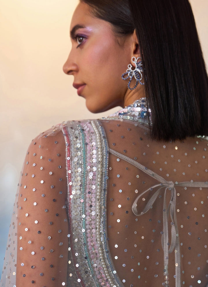Grey Embellished Organza Cape with Sharara Angad Singh - Fabilicious Fashion