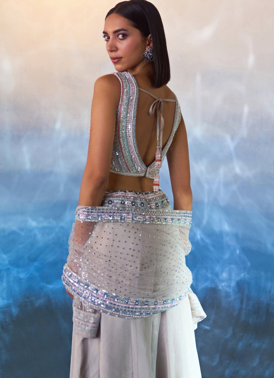 Grey Embellished Organza Cape with Sharara Angad Singh - Fabilicious Fashion