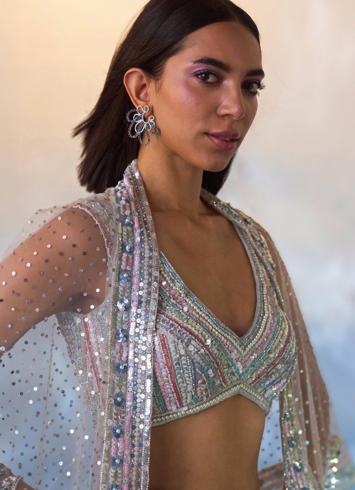 Grey Embellished Organza Cape with Sharara Angad Singh - Fabilicious Fashion