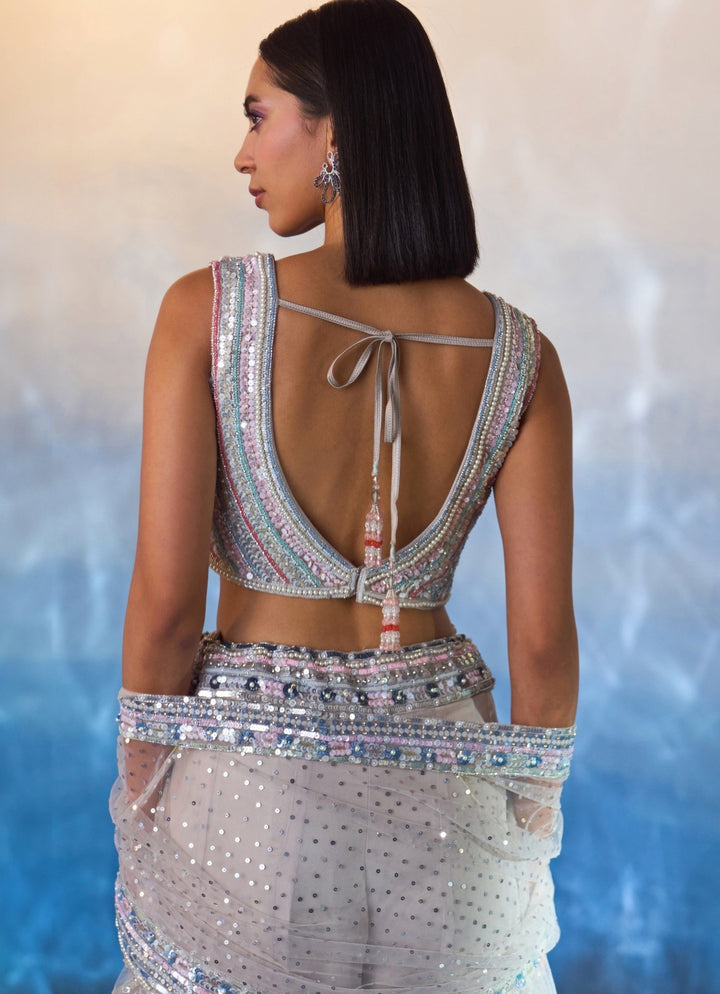Grey Embellished Organza Cape with Sharara Angad Singh - Fabilicious Fashion