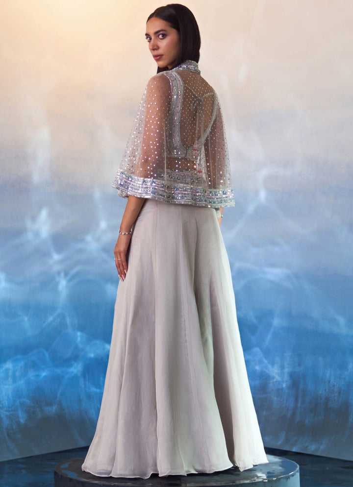 Grey Embellished Organza Cape with Sharara Angad Singh - Fabilicious Fashion