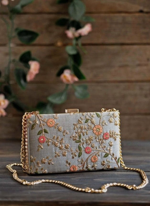 Grey Embroidered Clutch AMYRA - Fabilicious Fashion