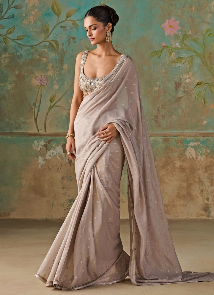Zoon Tribe Grey Embroidered Georgette SareeFabilicious Fashion