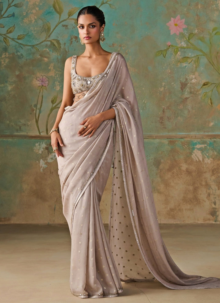 Zoon Tribe Grey Embroidered Georgette SareeFabilicious Fashion