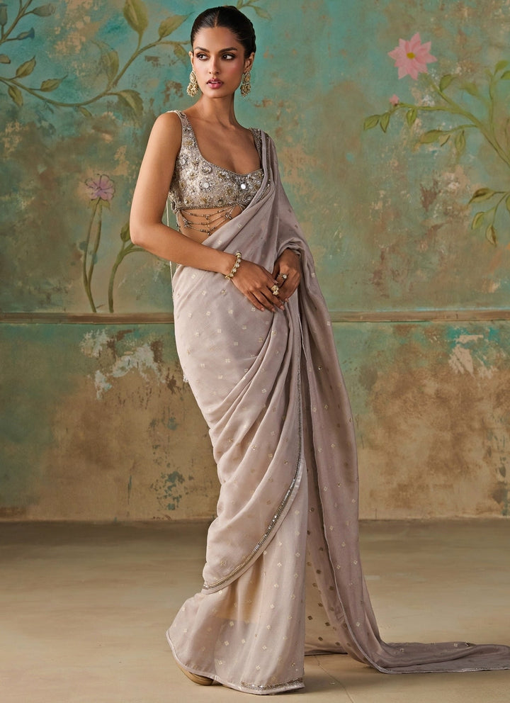 Zoon Tribe Grey Embroidered Georgette SareeFabilicious Fashion