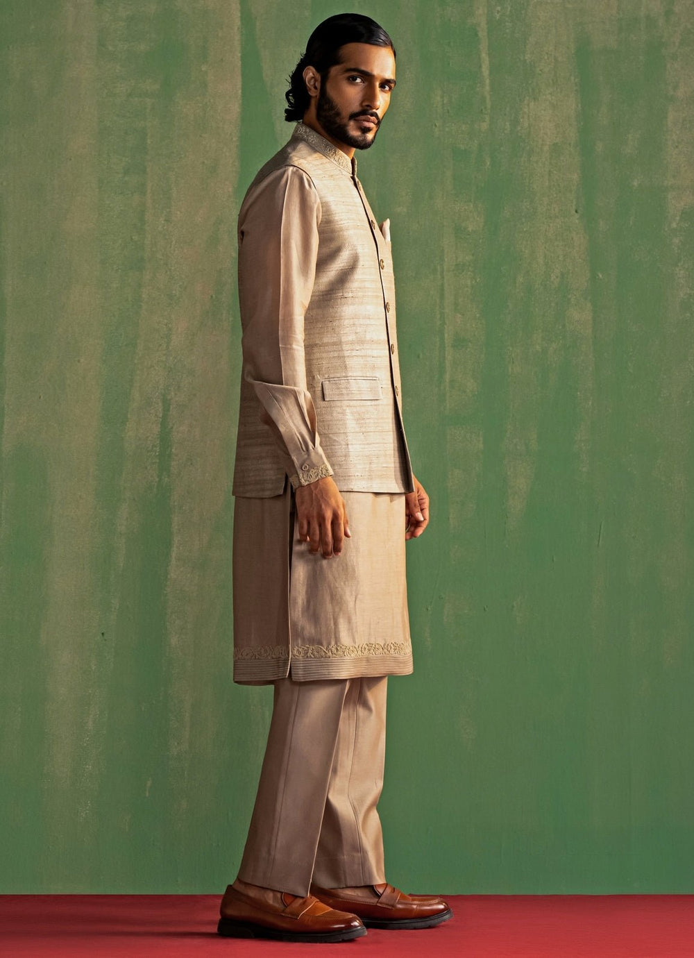 Grey Embroidered Kurta Bundi Set Studio Bagechaa - Men - Fabilicious Fashion