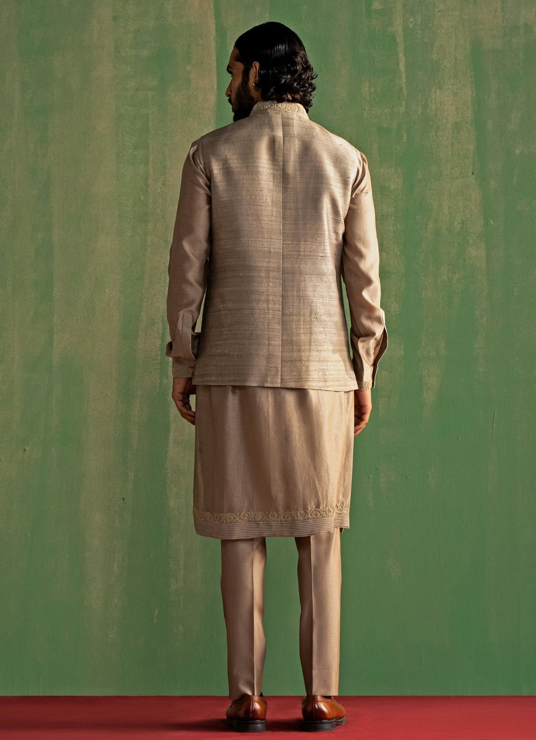 Grey Embroidered Kurta Bundi Set Studio Bagechaa - Men - Fabilicious Fashion