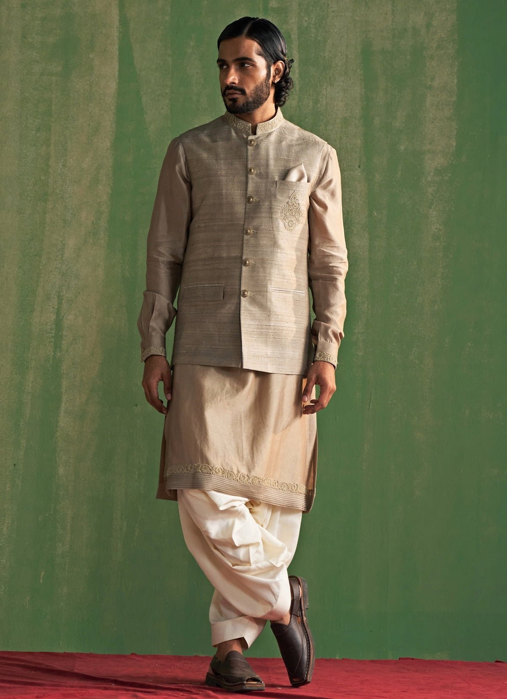 Grey Embroidered Nehru Jacket Set Studio Bagechaa - Men - Fabilicious Fashion