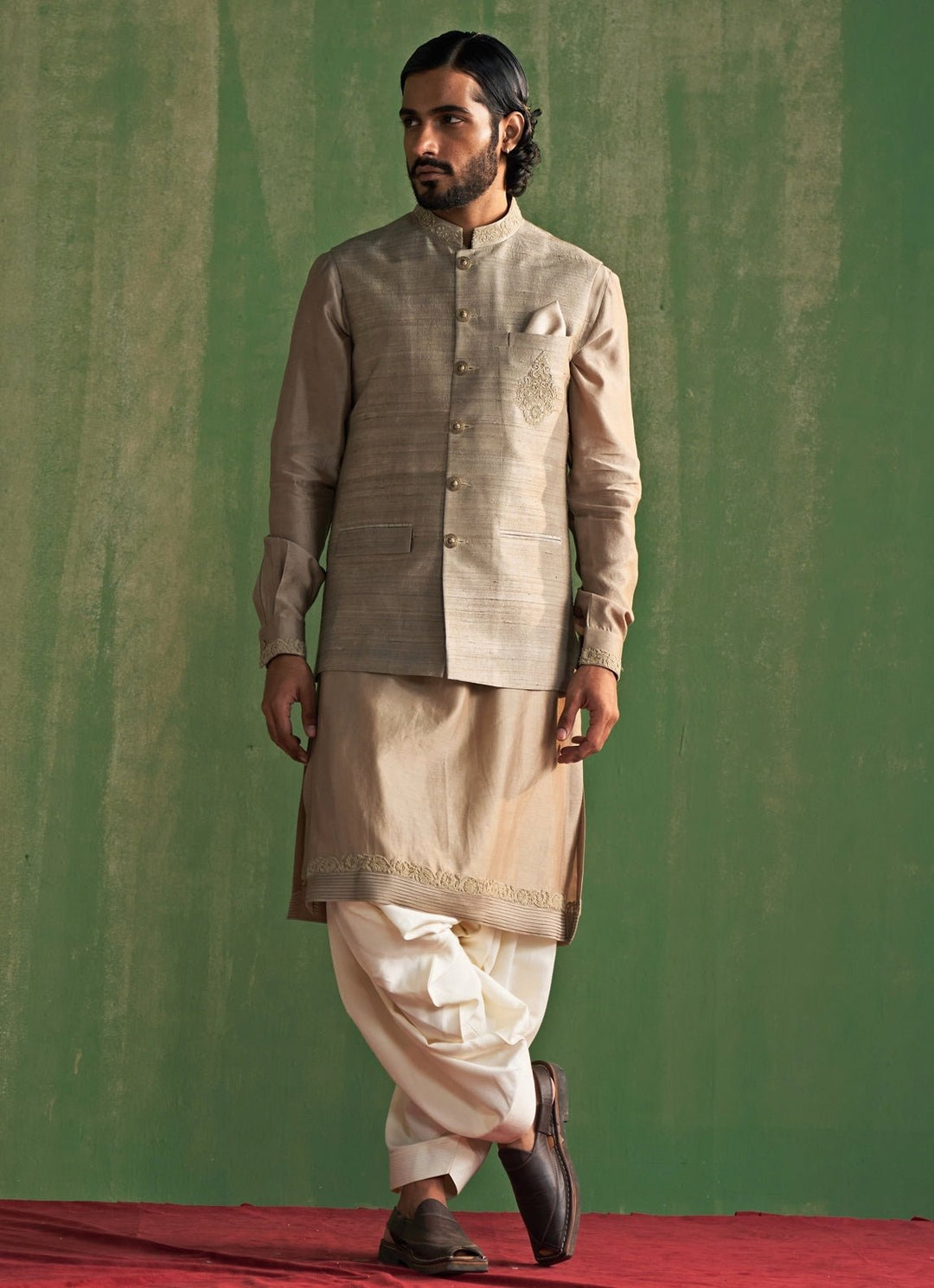 Grey Embroidered Nehru Jacket Set Studio Bagechaa - Men - Fabilicious Fashion