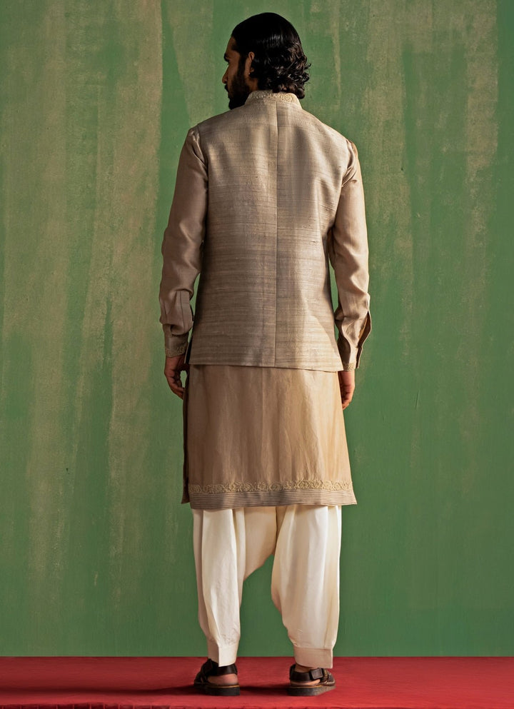 Grey Embroidered Nehru Jacket Set Studio Bagechaa - Men - Fabilicious Fashion